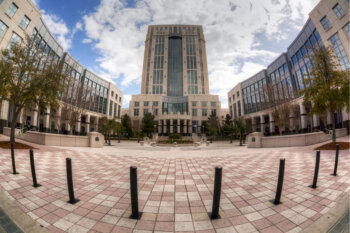 "Fisheye view of the Orange County Courthouse in Orlando, Florida."